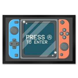 Press A to Enter Door Mat XXL 50 x 75 cm with Cool Gamer Console Motif as a Gift Idea for Gamers and Video Games Nerds Daddeln Gamen
