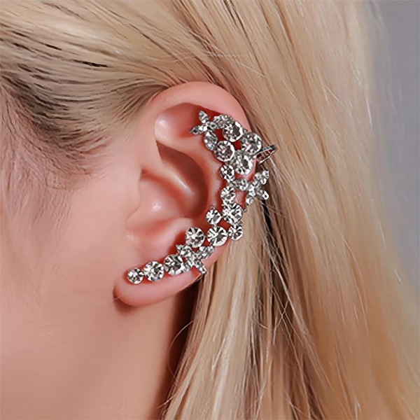 Wendalern Ear Clip Earring Cubic Zirconia Rhinestone Four Leaf Clover