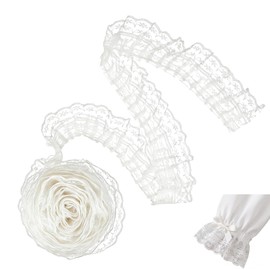 1.77" x 5.5yd White Double Layer Lace Ruffle Trim, Vintage Pleated Fabric Ribbon for Sewing, Crafts, Wedding Decorations and Clothing