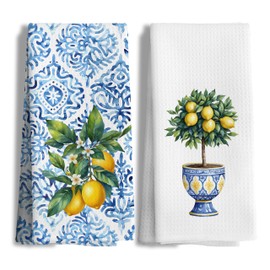 Nipil Chinoiserie Lemon Kitchen Hand Towels Decorative Set of 2 for Bathroom, Chinoiserie Lemon Kitchen Bathroom Decor and Accessories, 16x24 Inch