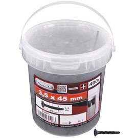Connex Connex Schnellbauschrauben 3,5 x 45 mm - 400 Stck - Mit Feingewinde & Bohrspitze - Trompetenkopf - PH Phillips-Antrieb - Schwarz phosphatiert / Trockenbauschrauben / Schrauben-Eimer / B30075