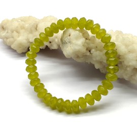 LKBEADS Green Jade Rondelle 8 mm Faceted Round Beads Bracelet, Gemstone Bracelet Healing Stones, Healing Crystal Bracelet, Natural Gift for Men and Women, 7 Inches April_18_04-2075, Gemstone, Green