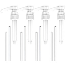 VIDSTW Pack of 4 Dosing Pump Dispenser Reusable with 4 Long Straws and 4 Short Straw Syrup Dispenser Pump Dispenser Syrup for Family, Cafe, Milk Tea Shop, Restaurant (White)