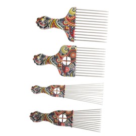 IWOWHERO 4pcs Wide Tooth Comb for Curly Hair Hair Lift Comb Stainless Steel Pick for Wig Braid Daily Use Random Style