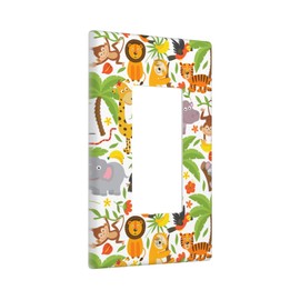 Jungle Animals 1-Gang Rocker Wall Plate Cover,Decorative Single Rocker Decorator Light Switch Cover For Kids Teens Boys Girls Room Decor 4.50" X 2.76"Inch