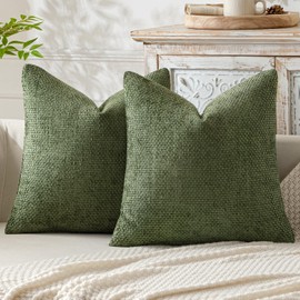 MIULEE Set of 2 Cushion Covers Fringe Chenille Cushion Covers Sofa Cushion Decorative Cushion for Couch Sofa Living Room Matcha Green 45 x 45 cm