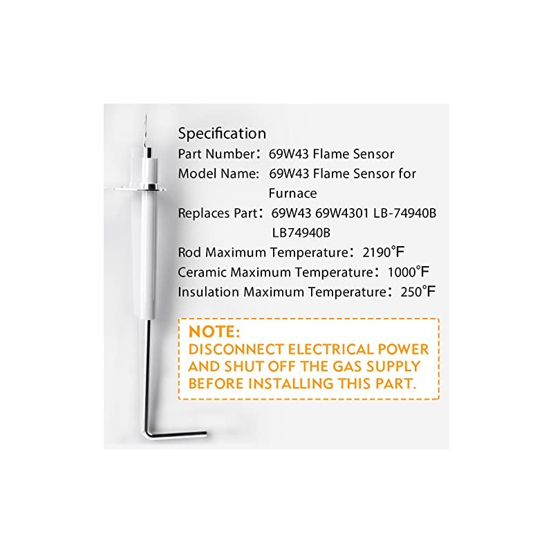 69W43 Flame Sensor Furnace: [2 PCS] OEM Upgraded Qualified Flame
