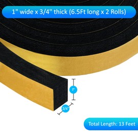 High Density Foam Weather Stripping Door Seal Strip Insulation Tape Roll for Insulating Door Frame, Window, Air Conditioner | Self Adhesive Sealing Weatherstrip (Black, 1 in 3/4 in x 13 Ft)