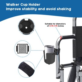Walkers Cup Holder Compatible with Drive Medical Nitro Rollator, Clamp Fits 0.85-1.75 Inches, Universal Cup Holder for Wheelchairs, Boat, Strollers, Golf Carts