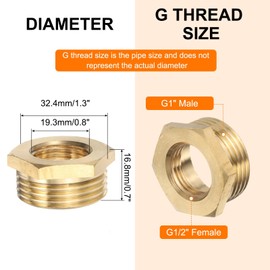 sourcing map 6 Pcs G1 Male x G1/2" Female Threaded Reducing Pipe Adapter(17mm/0.7" Length)