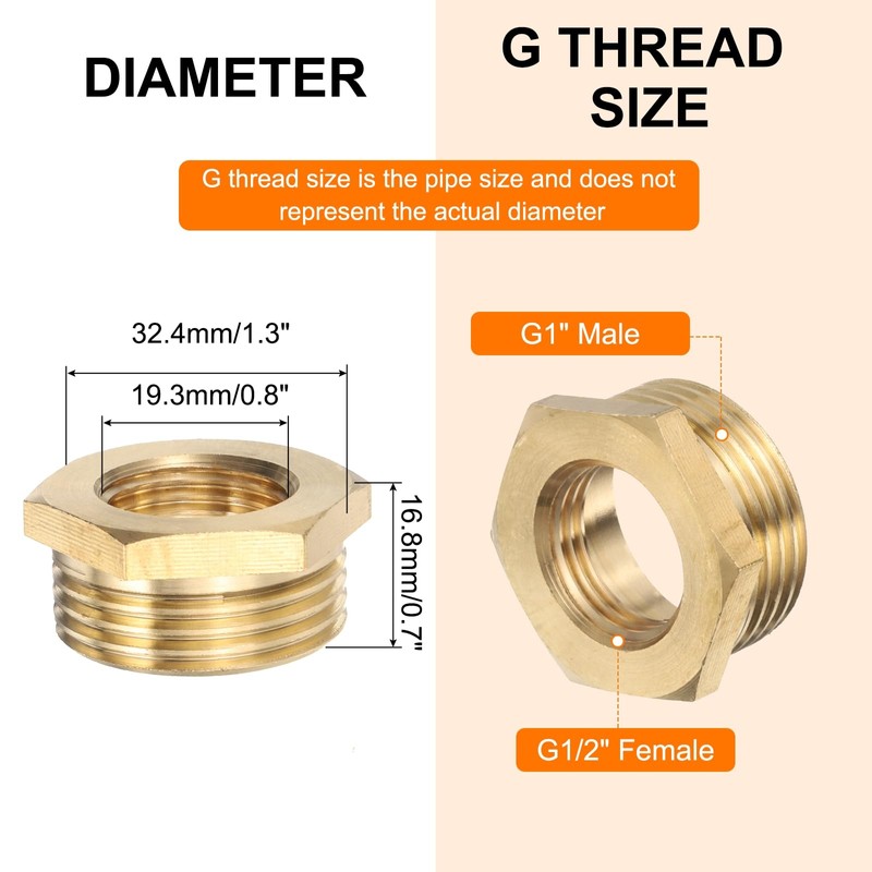 sourcing map 6 Pcs G1 Male x G1/2" Female Threaded