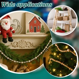 PH Pandahall 4.9 Feet Christmas Tree Wood Bead Garland Wood Garland for Christmas Tree Wood Beads Garland for Home Room Decoration Wall Hanging Curtain Rod Accents Shelf