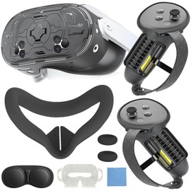 MTomatoVR Silicone Cover Set Compatible with Meta Quest 3s Accessories, Included Upgrade Battery Opening Controller Grips, TPU Hard Shell Cover, Silicone Face Cover and Lens Cover for Quest 3s, Black