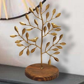 Chez JuJu Birds Tree Jewelry Stand Organizer Wood Base | Sturdy & Elegant Art Design Decor | Earring Necklace Ring Bracelet Watch Jewel Accessories Car Key Holder Rack Tower | Bronze