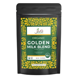 Jiva Organics Turmeric Tea Latte - Golden Milk Powder 7 Ounce Bag - Ashwagandha, Cardamom, Ginger, Black Pepper & More