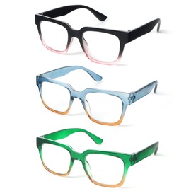 KoKoBin Reading Glasses for Women 3 Pack oversized Square Stylish Design Spring Hinges Readers +3.0