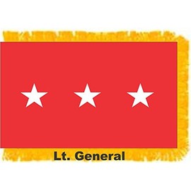 U.S. Army3-Star Major General Indoor Outdoor Appliqued Nylon Flag Lined Pole Hem and 2" Yellow Gold Fringe 3' X 5'