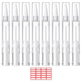WEBBYBEAR 8 Pieces 5 ml Empty Cuticle Oil Pen, Empty Nail Oil Pen, Transparent Twist Pens with Brush Tip, Cosmetic Lip Gloss Containers Eyelash Growth Liquid Tube, with 1 Stickers