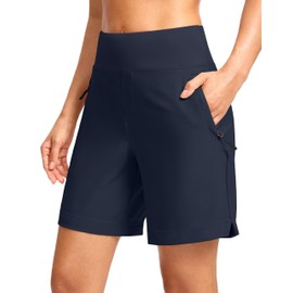 SANTINY Women's 5''/ 7''Hiking Shorts with 3 Zipper Pockets Lightweight Quick Dry Golf Shorts for Women Athletic Walking (Navy_7-M)