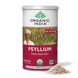 ORGANIC INDIA Psyllium Herbal Powder - Whole Husk Fiber, Vegan, Gluten-Free, USDA Certified Organic, Non-GMO, Soluble & Insoluble Fiber Source - 12 Oz Canister (Pack of 1)