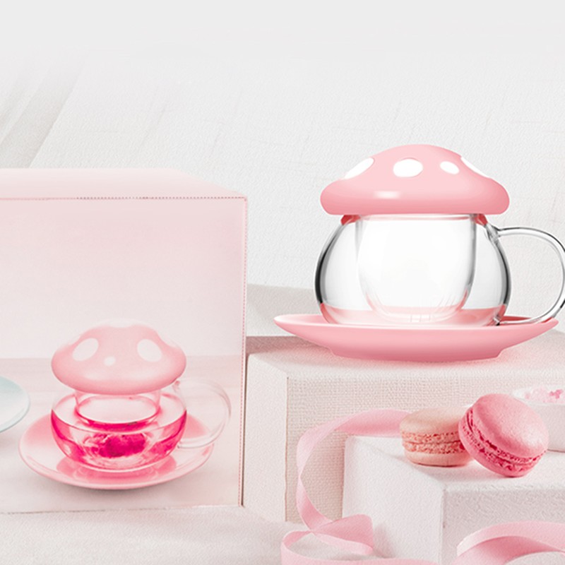 Cute Mushroom Shaped Teacup Ceramic Glass Filter Tea Cup Set