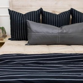 Beddy's Black with White Stripes Blanket, Dual Sided Black Cotton Exterior and Black Soft Corduroy Minky Interior Fabric, Perfect for Personal Use or Bedroom Decor, All Season XL Blanket