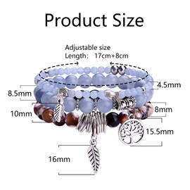 Dochais 3 Pcs Bead Bracelets For Womens, Adjustable Bohemian Boho Bracelets, Yoga Beaded Bracelet, Tree Of Life Bracelet, Crystal Bracelets For Women, Natural Stone Bracelet Ladies (3 pcs, style 2)