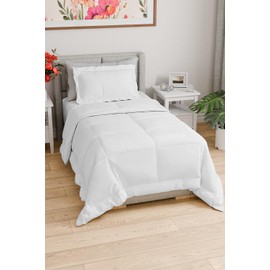 Twin Comforter Set - 2 Piece Bedding Set for All Seasons - 1 Soft Quilted Comforter w/ Corner Tabs & 1 Pillow Shams - Comfy, Cozy and Breathable - Luxury Hotel Quality - Oeko-TEX - Twin Size (White)