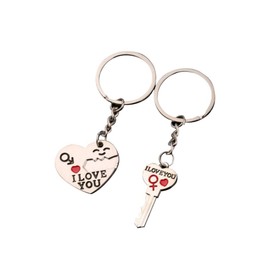 Key Fob, Key Ring, 1 Pair Love Pendant with Engraving Red Heart Partner Key Ring, I Love You, Mother's Day, Father's Day, 2-Piece Love Pendant, Silver, black, red