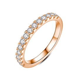 IMOLOVE Moissanite Wedding Band, Wedding Rings for Women, 18K Rose Gold Plated D Color VVS1 Lab Created Diamond Sterling Silver Rings Half Eternity Stackable Engagement Ring Anniversary Band Size 3-13-7-0.42ct