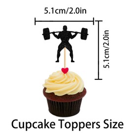 Weightlifting Men Cupcake Topper for Weight Lifting Toned Muscle Theme Party Favors Decorations Fitness Enthusiast Birthday Party Decor Supplies set 18pcs Black Glitter Silhouette