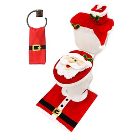 JOYIN 5 Pieces Christmas Theme Bathroom Decoration Set w/Toilet Seat Cover, Rugs, Tank Cover, Toilet Paper Box Cover and Santa Towel for Xmas Indoor Décor, Party Favors (Gnome)