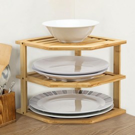 Taylor & Brown Bamboo 3 Tier Corner Shelf Unit Kitchen Plates Rack Tidy Cupboard Organiser Bathroom Desktop - Perfect Space Saving Idea
