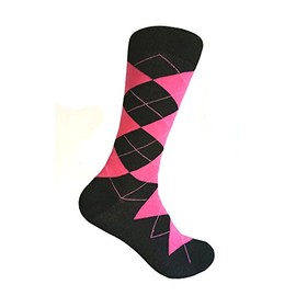 Men's Groomsmen Wedding|Party Events|Gala Collection Black/Bright Pink Argyle Dress socks One Size