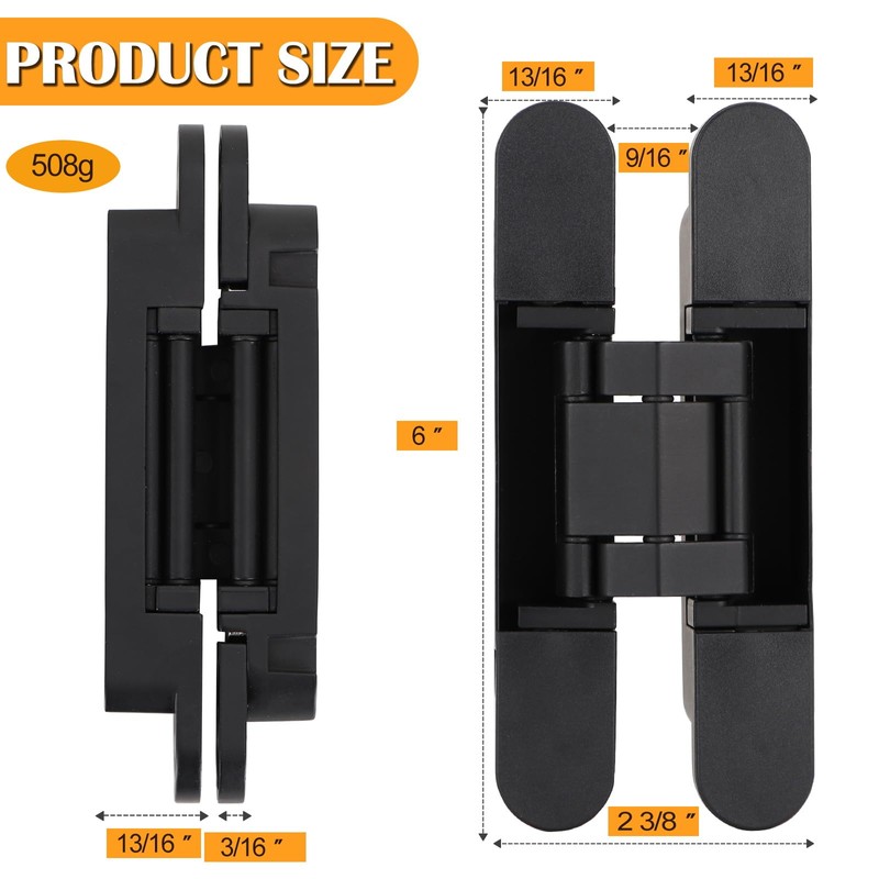 HBL' 2 Pack Hidden Door Hinges, 6 Inch Black Heavy