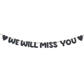 We Will Miss You Banner, Pre-Strung No DIY Glitter Bunting Banner Going Away Party Decorations for Office Work Farewell Goodbye Retirement Graduation Party Decorations Supplies (Black)
