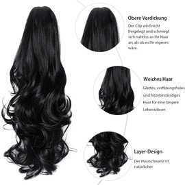 Luxiremi Ponytail Extension Braid Curly Jaw Clips Ponytail with Clip 40 cm Black Braid Hair Extension Ponytail Hairpiece for Women