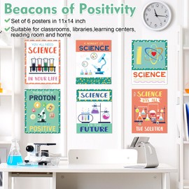PAIVSUN Science Posters for Classroom, 6 Pcs Science Classroom Decor, Inspirational Scientific Poster Decorations for Elementary Middle High School Teacher Must Haves (Green and Orange)