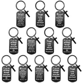 12 Pcs Christian Keychain Gifts Bible Verse Keychain Religious Cross Baptism Gift for Women Men Faith Inspirational Keychain (Black)