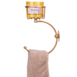 Antique Gold Hand Towel Holder with Wall-Mounted Candle Basket, Decorative Bathroom Towel Hook & Vintage Wall Organizer for Kitchen, Entryway Decor