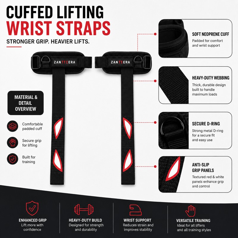 3-in-1 Weightlifting Straps for Grip Support – Padded Wrist, Ankle