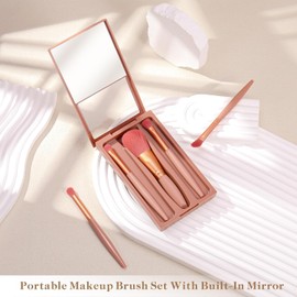 Brochas de Maquillaje con Estuche 5 Piezas，Pinceles de maquillaje profesionales sintéticos de alta calidad，Primera Calidad Brochas de Maquillaje Profesional para Base de Maquillaje, Correctores y Sombras de Ojos (Caqui)