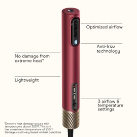 Infiniti PRO by CONAIR DigitalAIRE Hair Dryer Drying Wand, Straightener and Styler, Ionic All-in-One Digital Motor Blow Dryer, Includes 4 High-Performance Attachments, Cherry Red