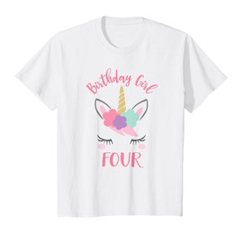 Kids 4th Birthday Shirt Girl Unicorn Fourth Birthday Outfit T-Shirt