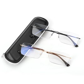 SKYOAK 2 Pack Executive Frameless Progressive Multifocus Reading Glasses for Men, Metal Rimless Blue Light Blocking Computer Readers Anti Glare/UV No-Line Rectangular Multifocal Eyeglasses, 1.25x