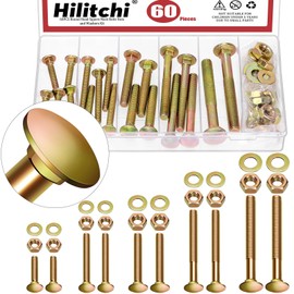Hilitchi 60Pcs Color Zinc-Plated Metric System Carriage Bolts Screws Round Head Square Neck, Carriage Bolts and Nuts Kit, with Flat Washers