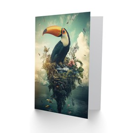 Artery8 Greeting Card Surreal Fantasy Toucan Bird Nature Retreat Blank For Him Or Her Art Birthday Card