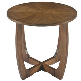 Solid Wood Round End Table with Splicing Top, Farmhouse Sofa Side Table, Beside Corner Table, Large Telephone Table for Living Room, Bedroom, 23.6" Dia x 21.7"H , Easy Assembly, Rustic Brown CJZ3223