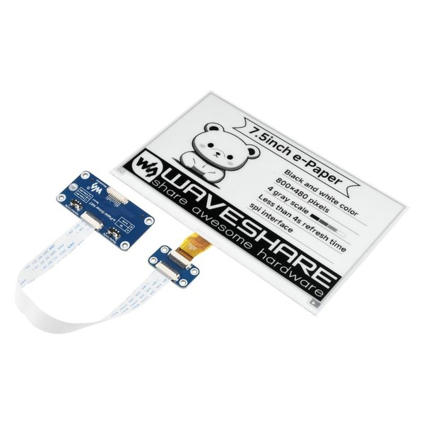 7.5inch E-Ink Display HAT for Raspberry Pi 5/4B/3B/Zero/Zero W/Zero 2W/Pico/Pico
