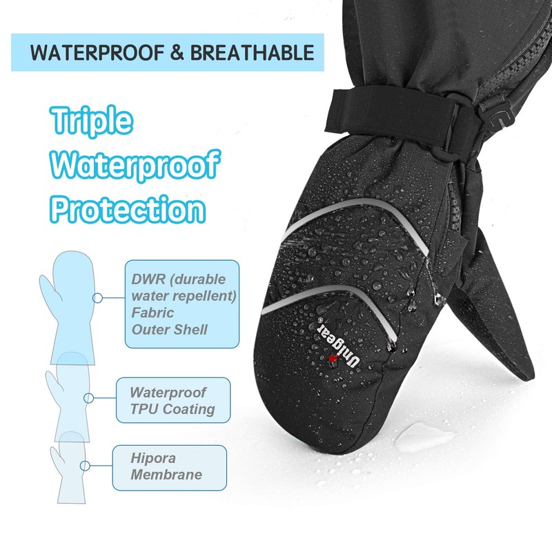 Unigear Kids Mittens Waterproof Winter Snow Ski Mittens with String